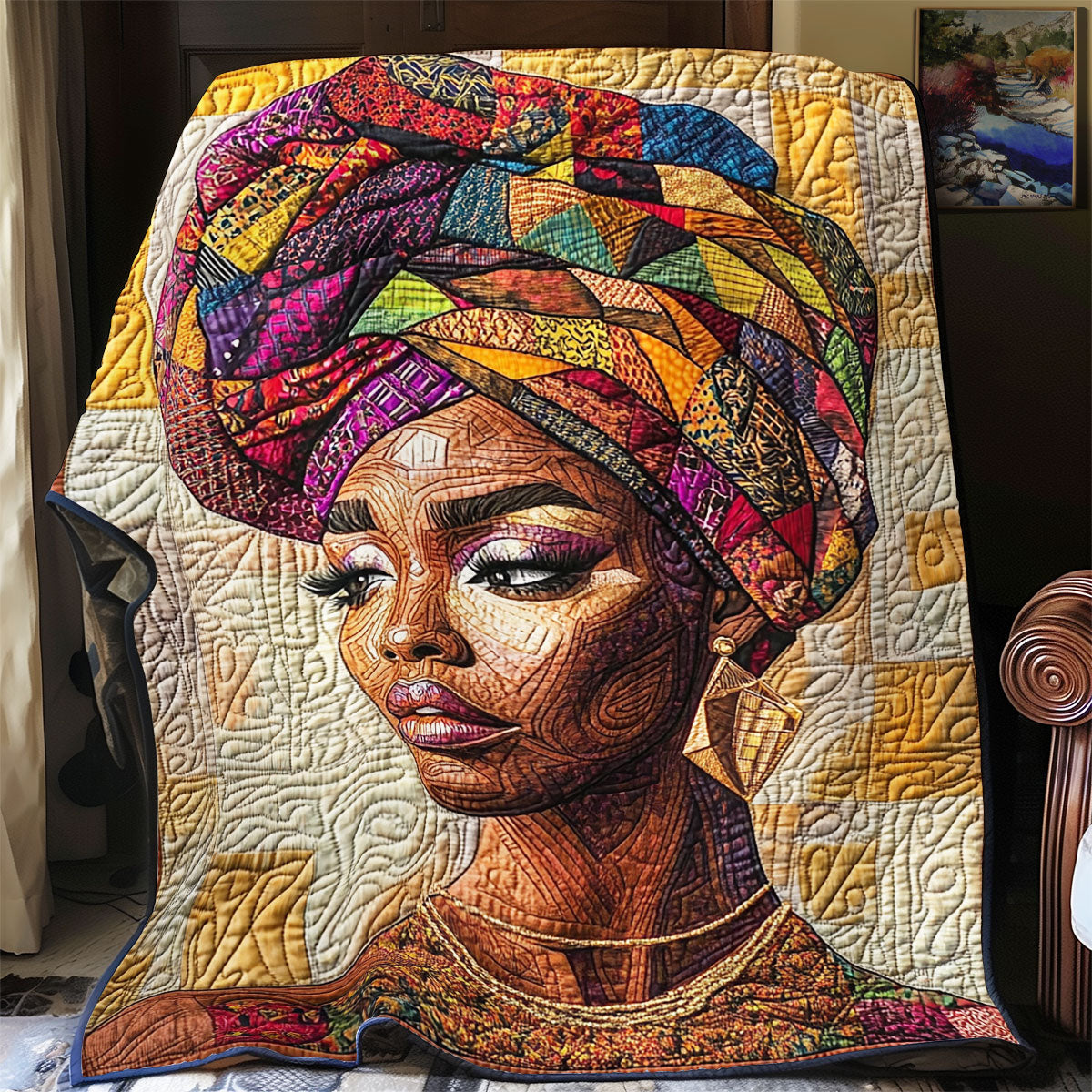 African Woman Moment of Serenity Quilt Blanket African Art Throw Blanket Native Gifts