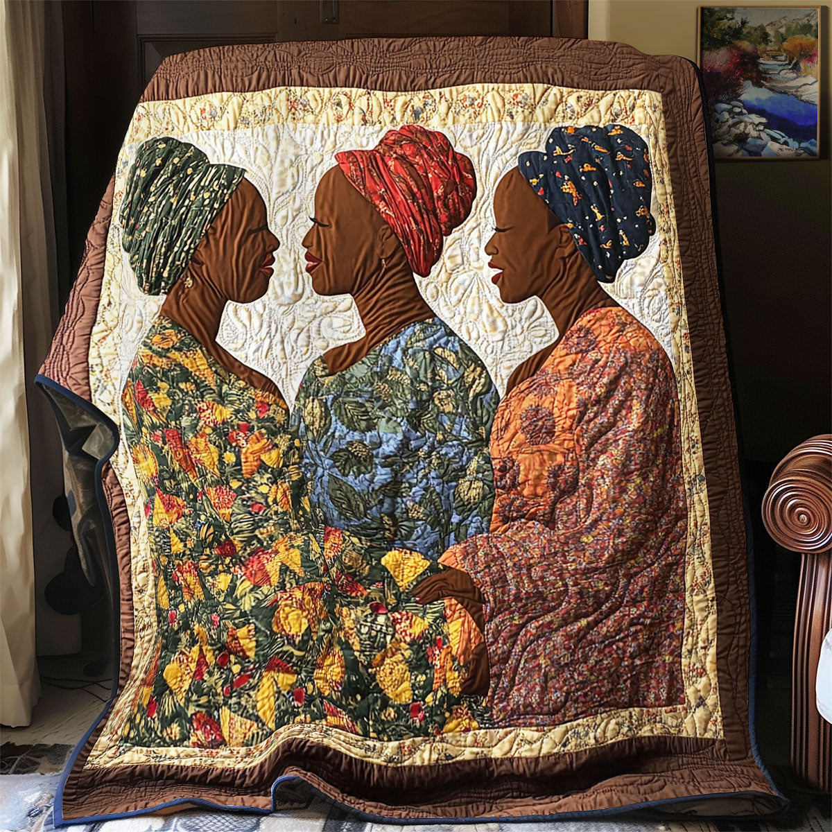 African Woman Threefold Cord Quilt Blanket African Art Throw Blanket Gifts For Native
