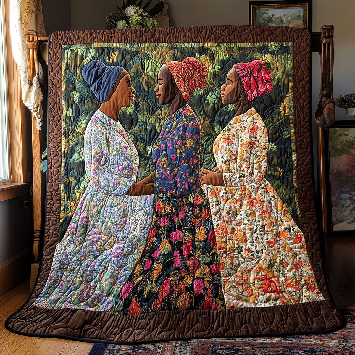 African Woman Threefold Cord Quilt Blanket African Art Throw Blanket Native Gifts