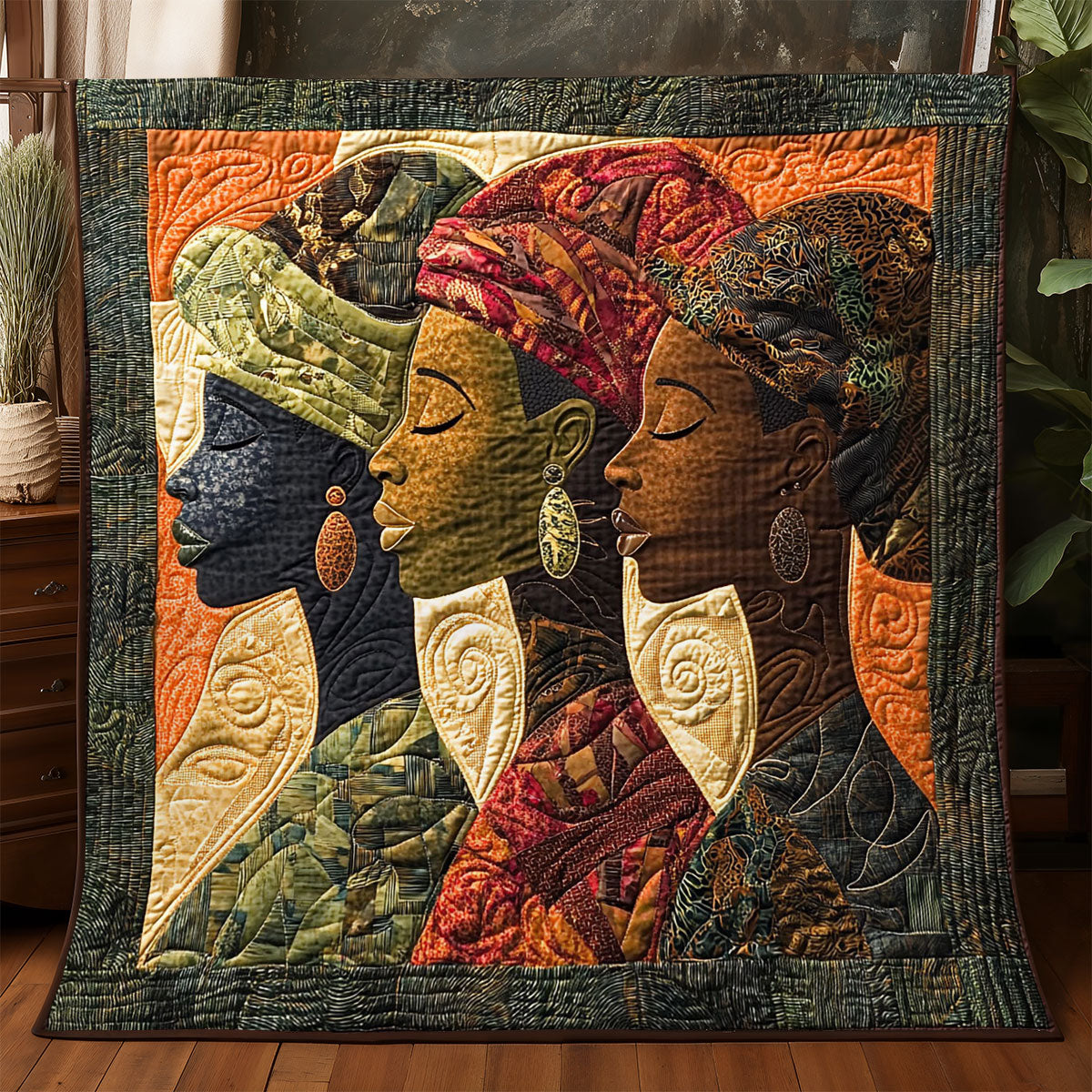 African Women Harmony in Hues Quilt Blanket African Art Throw Blanket Gifts For Native