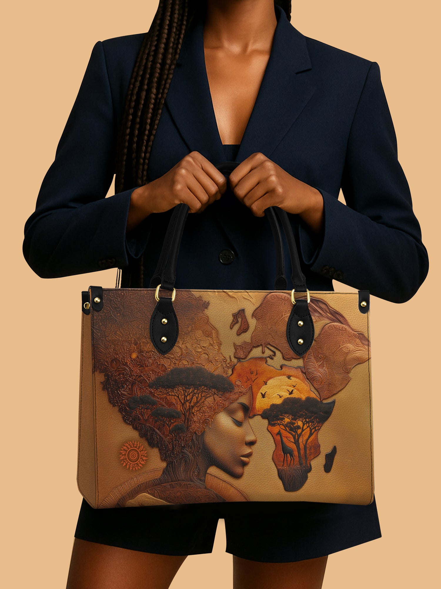 African Women Leather Handbag Afrocentric Map Commemorative Freedom Melanin Black Women Gifts