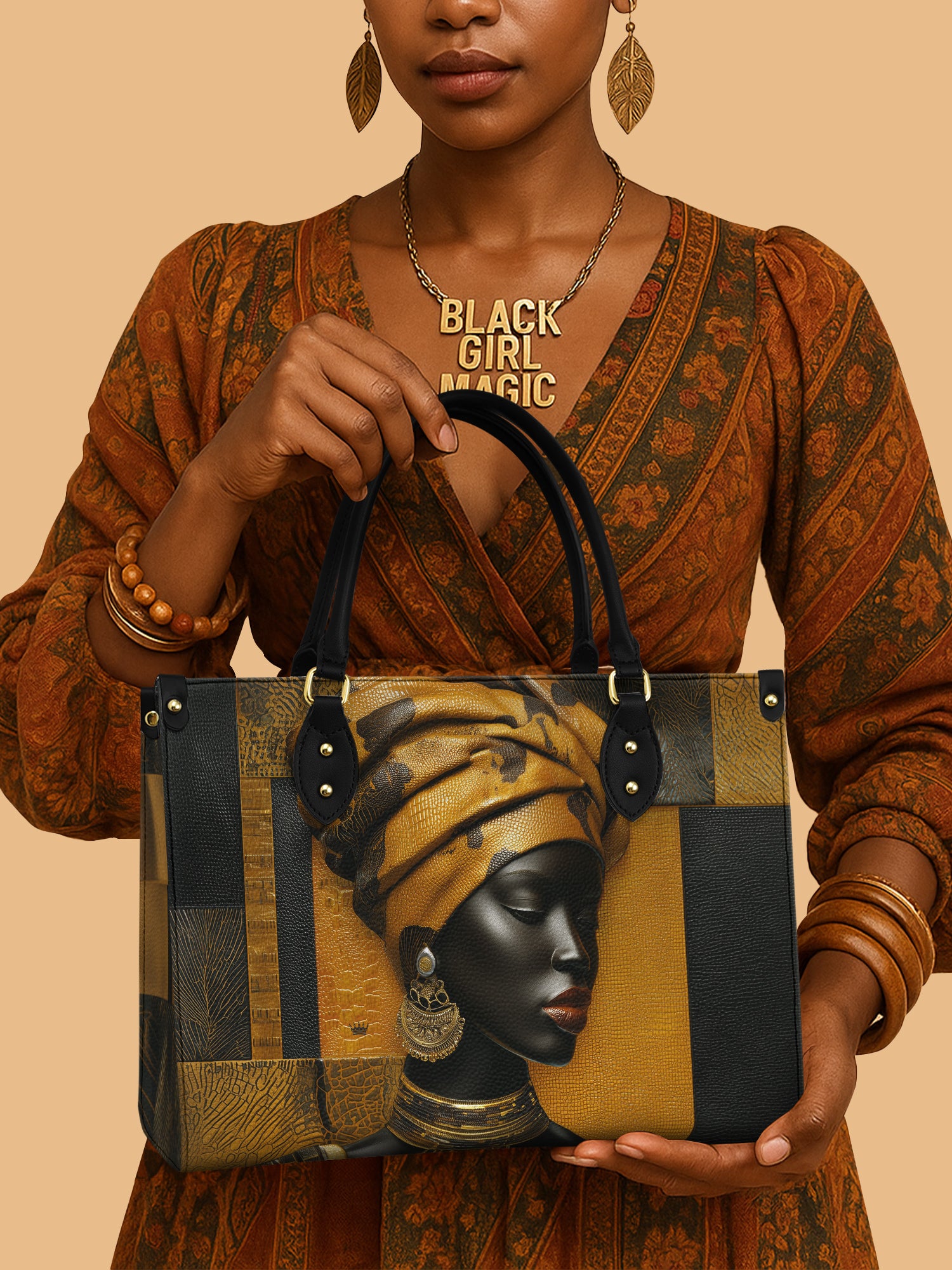 African Women Leather Handbag Color Kings Themed Melanin Gifts For Black Women
