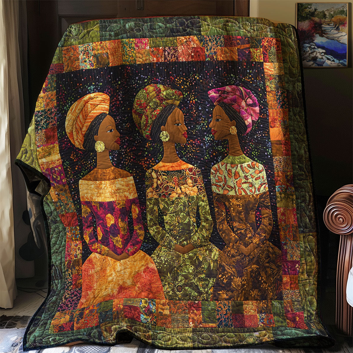 African Women The Seated Graces Quilt Blanket African Art Throw Blanket Gifts For Native
