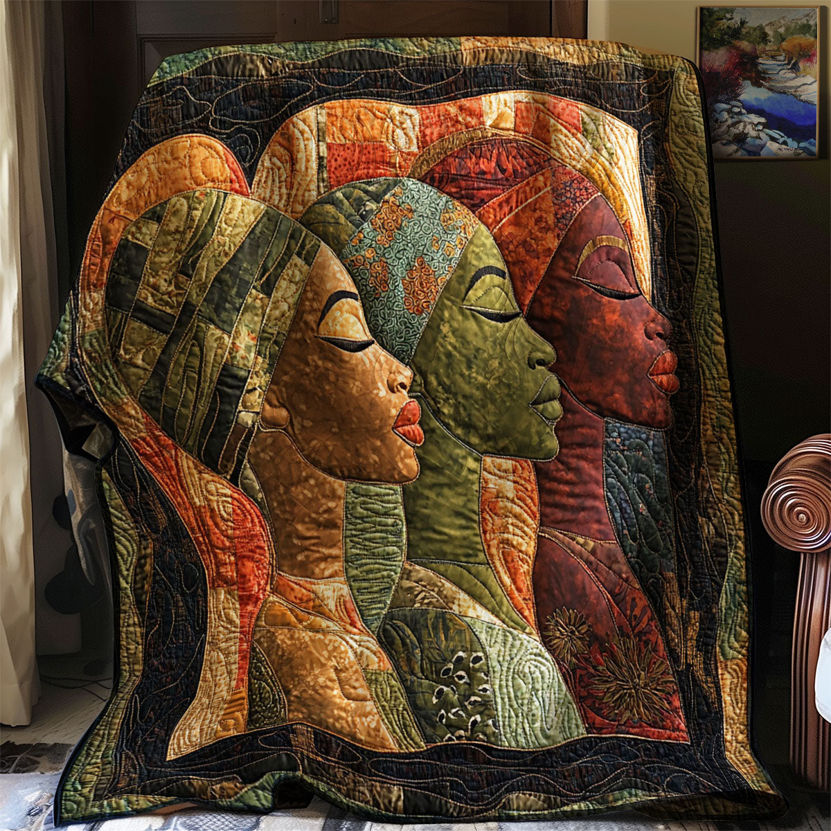 African Women Threads of Heritage Quilt Blanket African Art Throw Blanket Native Gifts