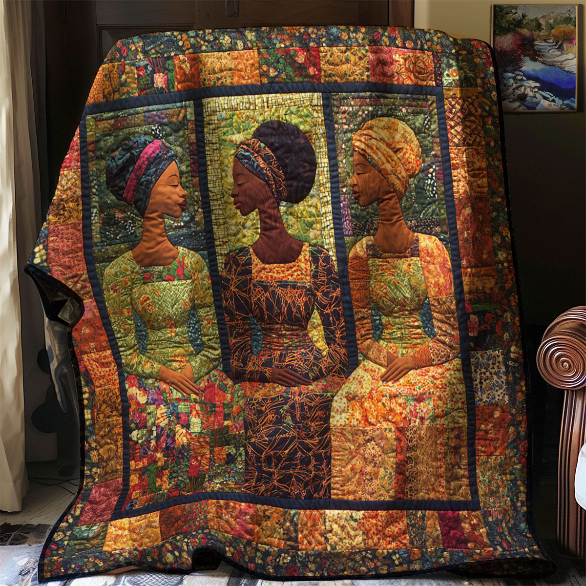 African Women Threefold Cord Quilt Blanket African Art Throw Blanket Gifts For Native