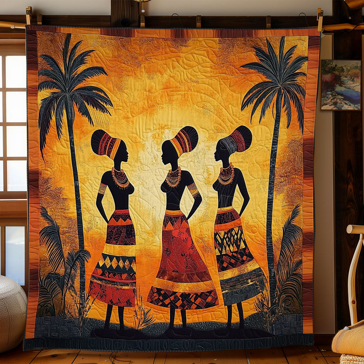 African Women Village Harmony Quilt Blanket African Art Throw Blanket Native Gifts