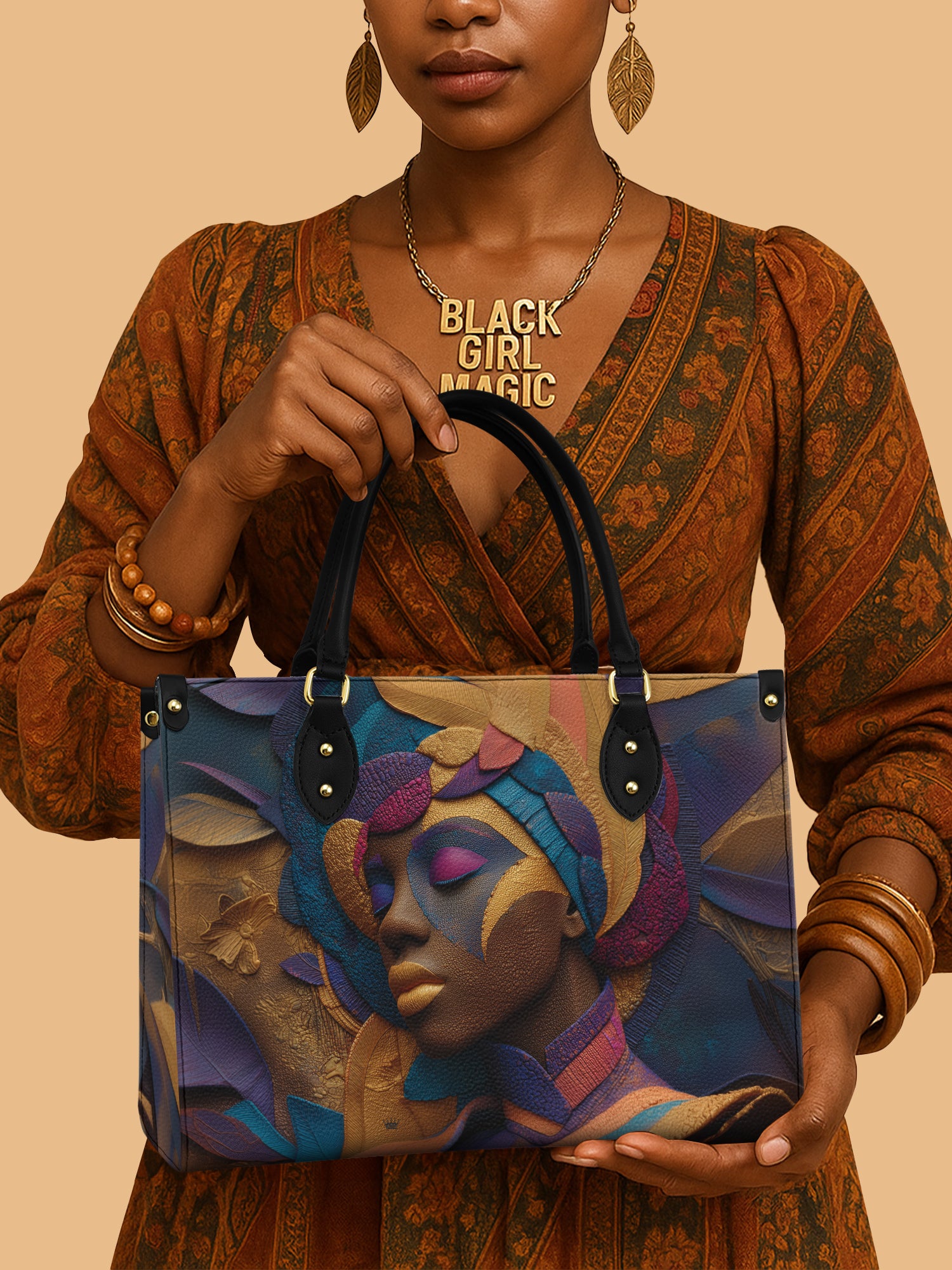 African Women With Colorful Headwrap Leather Handbag Native American Themed Gifts
