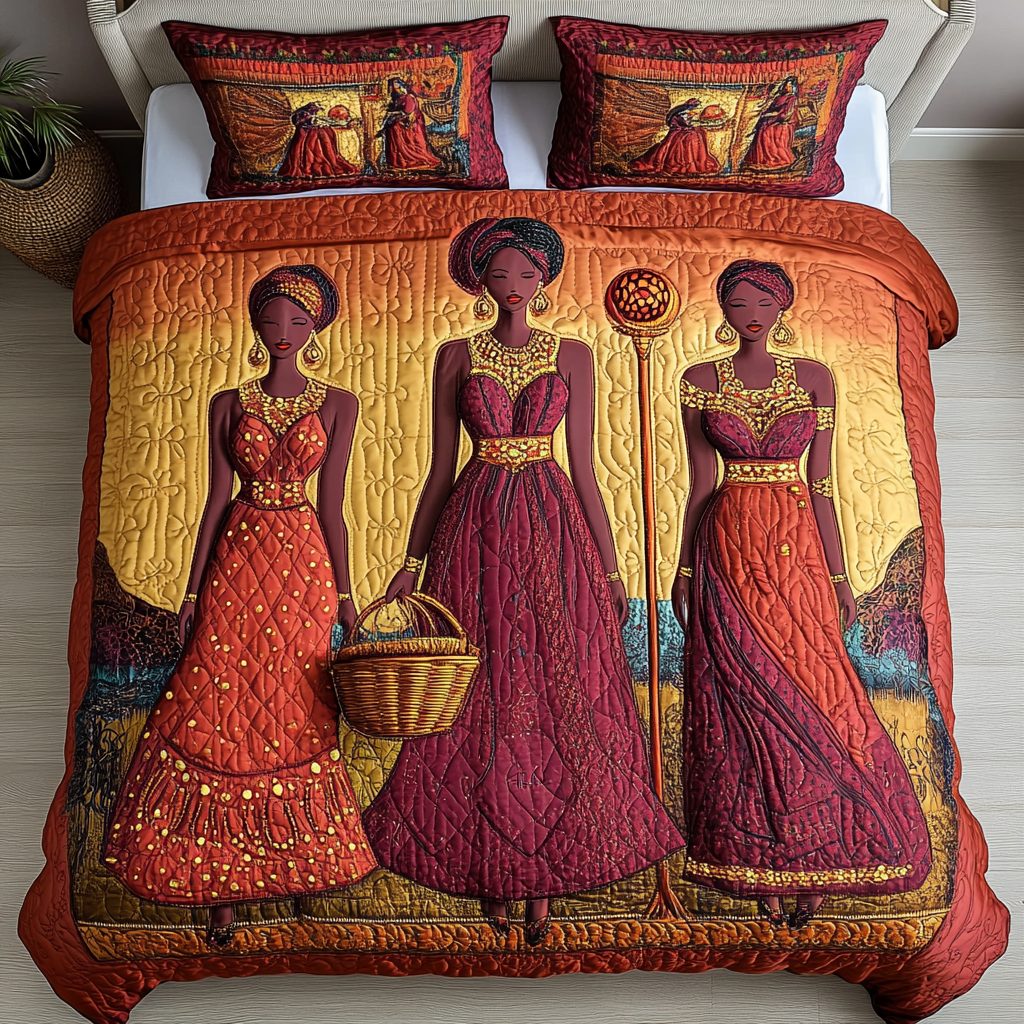 Afro Glow Quilted Bedding Set Cute Room Decor Gifts For Black History Month