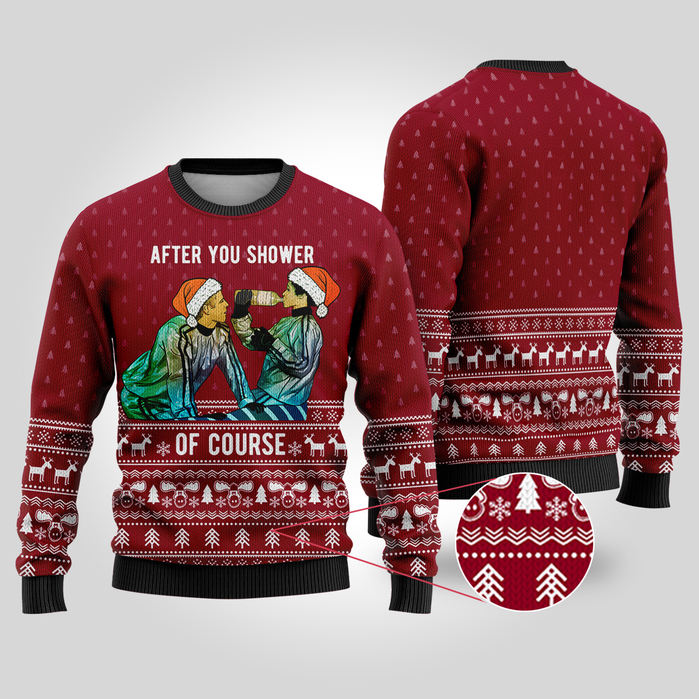 After Shower National Lampoon Cardinal Red Christmas Sweater Warm and Comfy Sweater for Winter Days