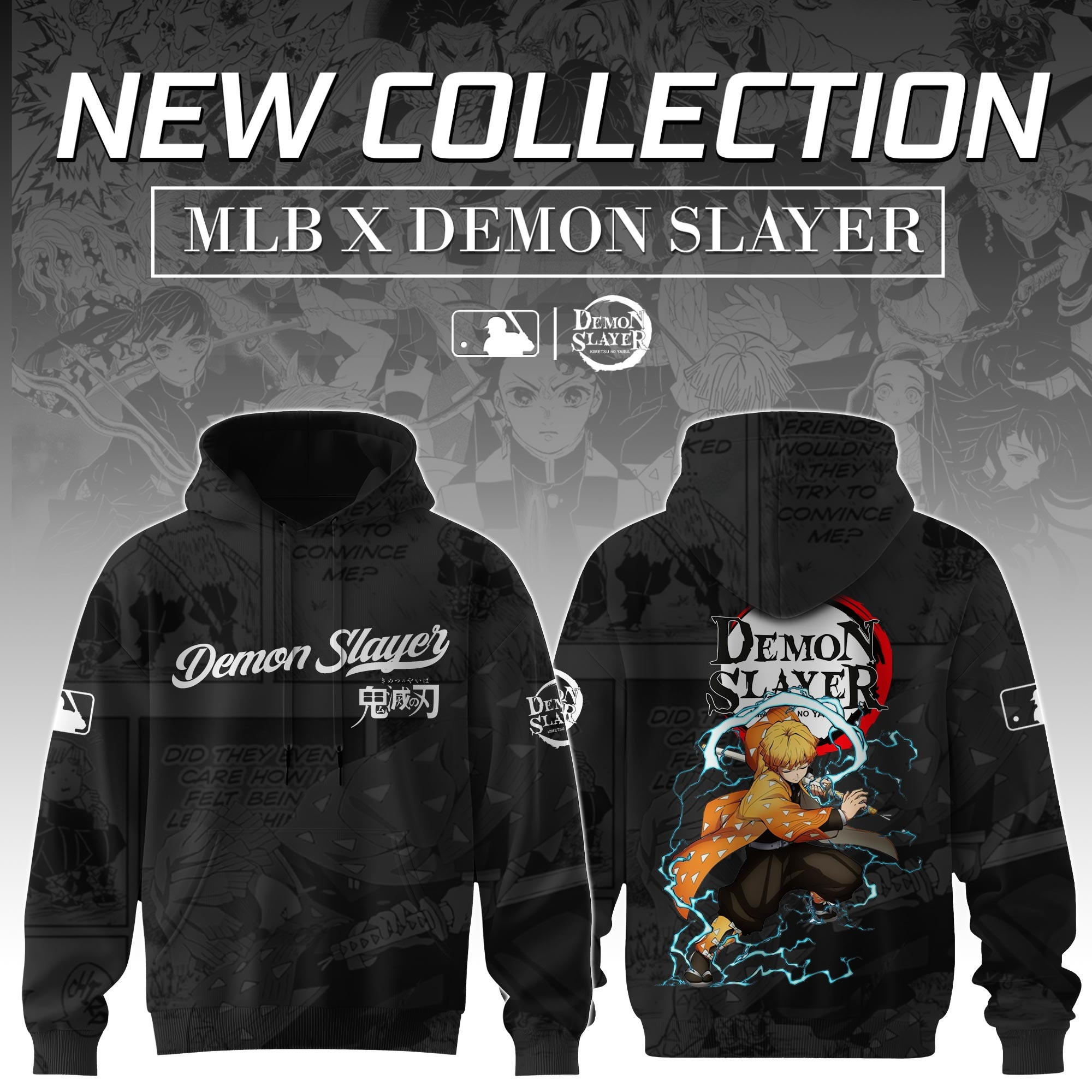 Agatsuma Zenitsu Demon Slayer x MLB Baseball Hoodie Editions Limited Best Gift For Anime Lovers