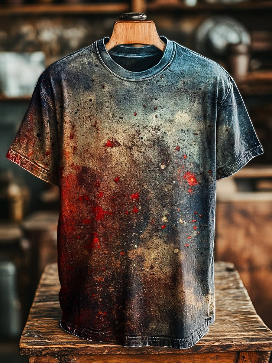 Aged Mottled Art T-Shirt Paint Splatter Blood Horror Spooky Tee Halloween Gifts