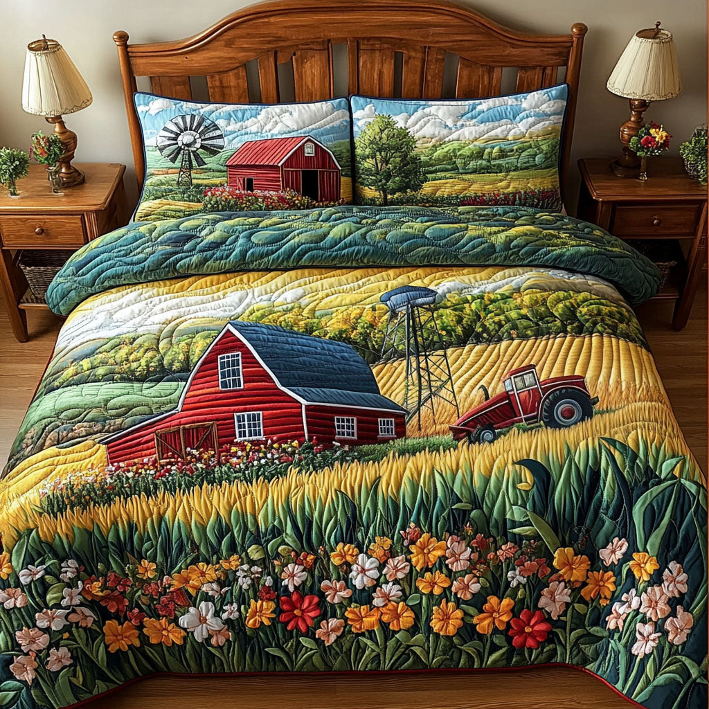 Agricultural Bliss Quilted Bedding Set Best Bedspread Set Presents For Tractor Lovers
