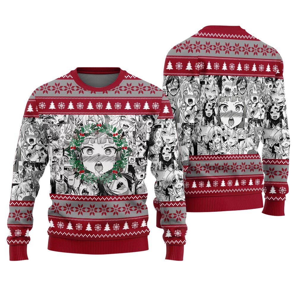Ahegao Funny Ugly Christmas Sweater Stylish Winter Sweatshirt for Everyday Wear
