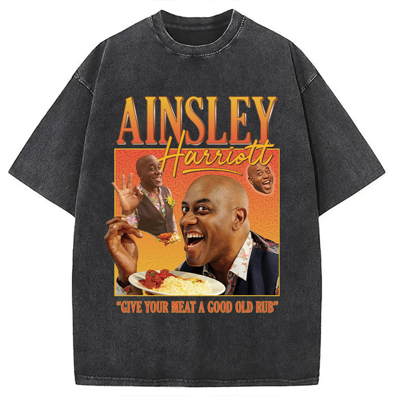 Ainsley Harriott Homage Washed T-Shirt Retro Humor Graphic Top Gifts For BFF