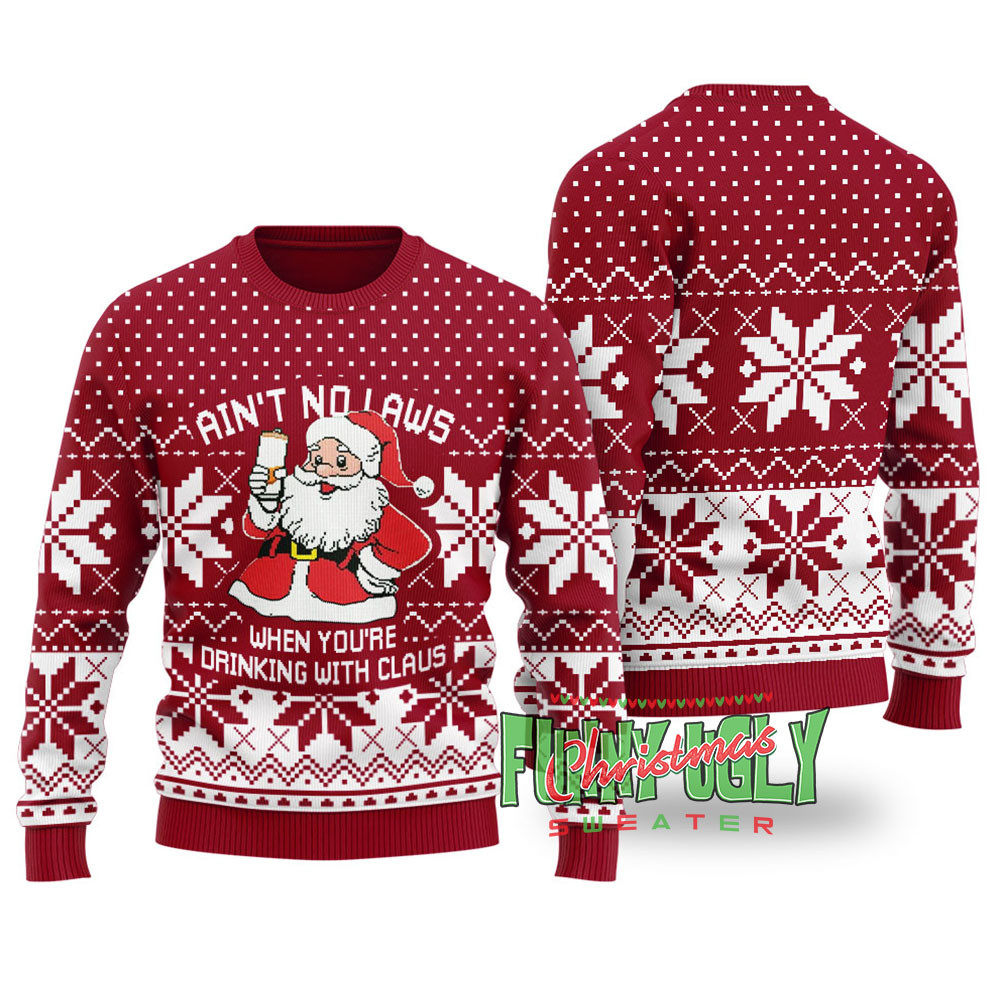 Aint No Laws Funny Christmas Sweater Cardinal Red Casual Winter Sweatshirt for Daily Comfort