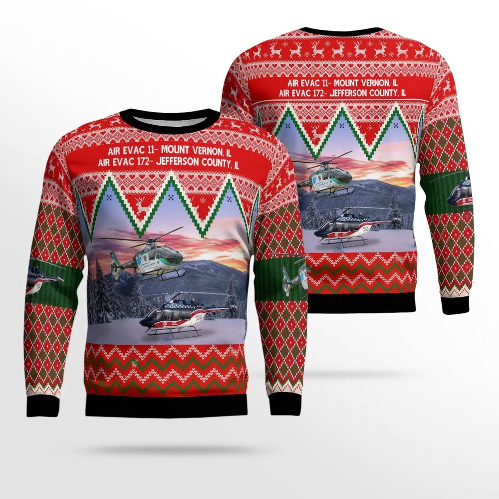 Air Evac 11 Mount Vernon IL and Air Evac 172 Jefferson County IL AOP Ugly Christmas Sweater Xmas Unisex Sweater Christmas Gifts for Men Women