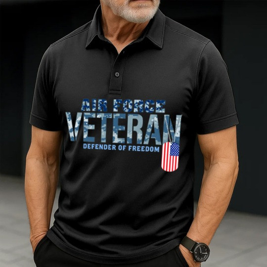 Air Force Veteran Polo Shirt Defender Of Freedom America Flag Military Apparel Gifts For Dad