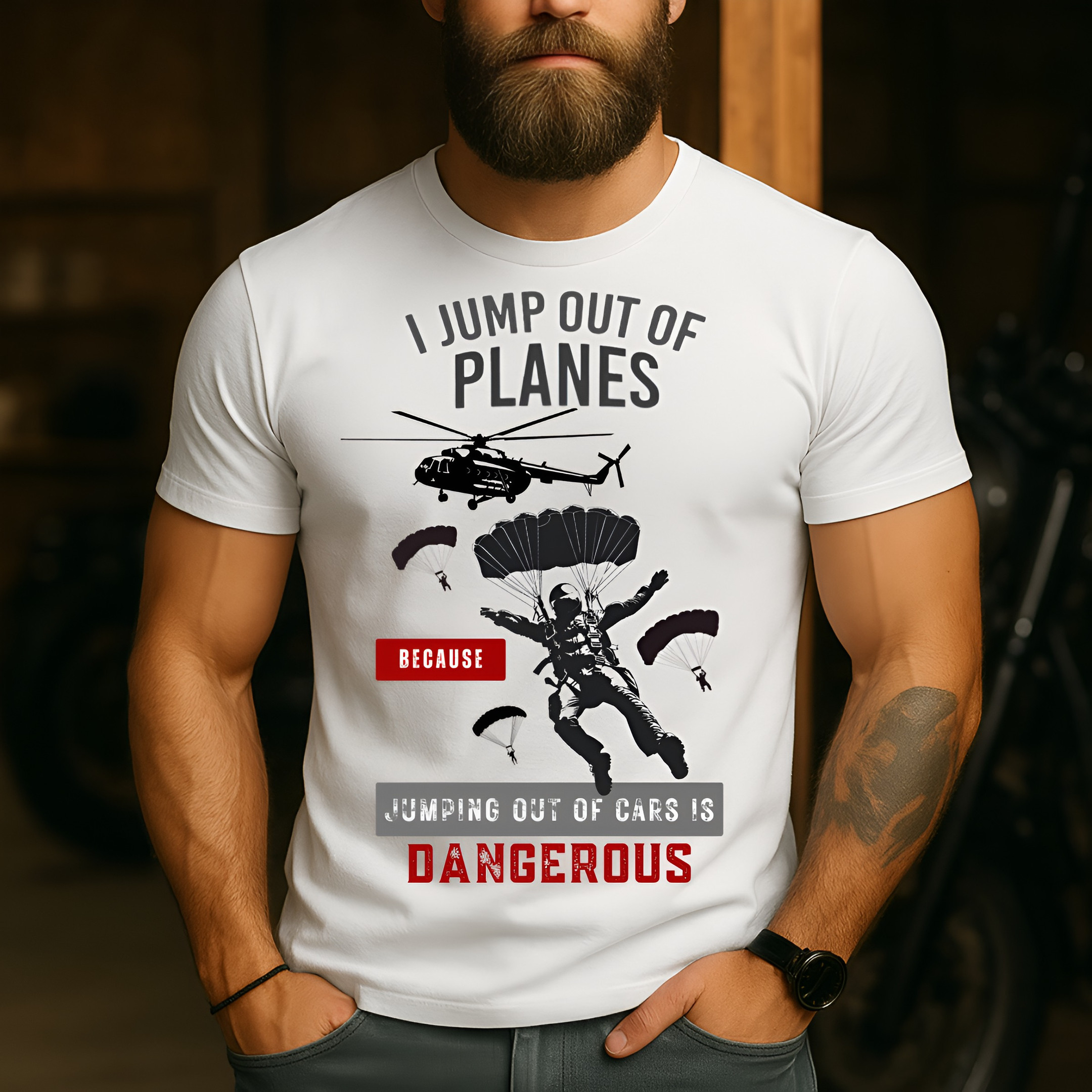 Airborne Paratrooper T-Shirt I Jump Out Of Planes Dangerous Military Aviation Veteran Gifts