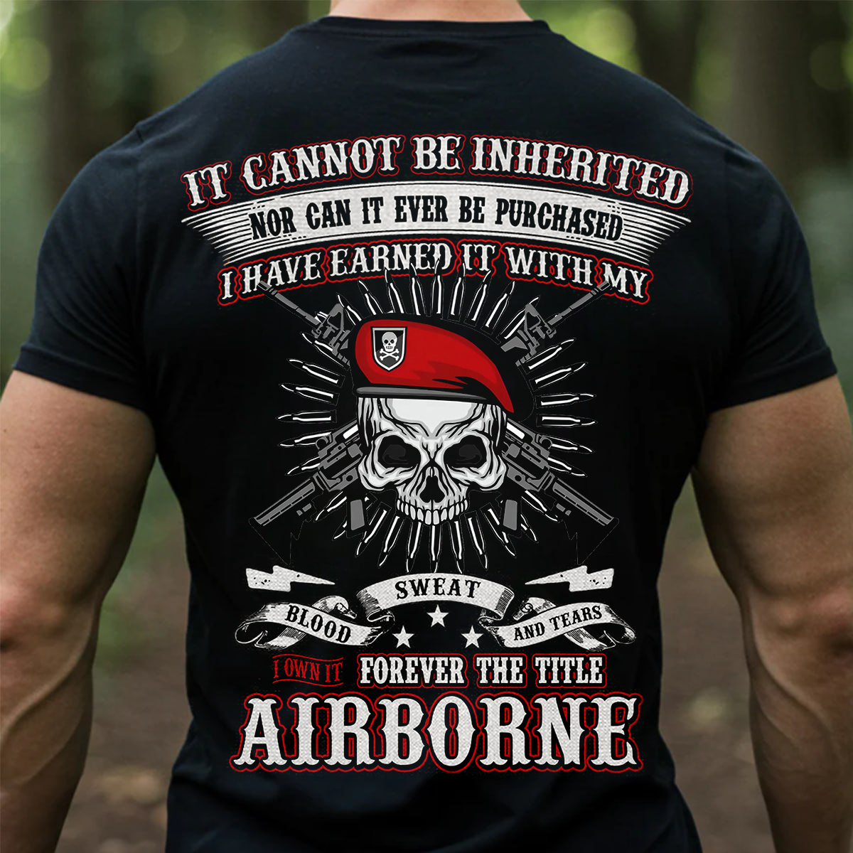 Airborne Veteran T-Shirt Blood Sweat and Tears Skull Design Gift for Veterans Day