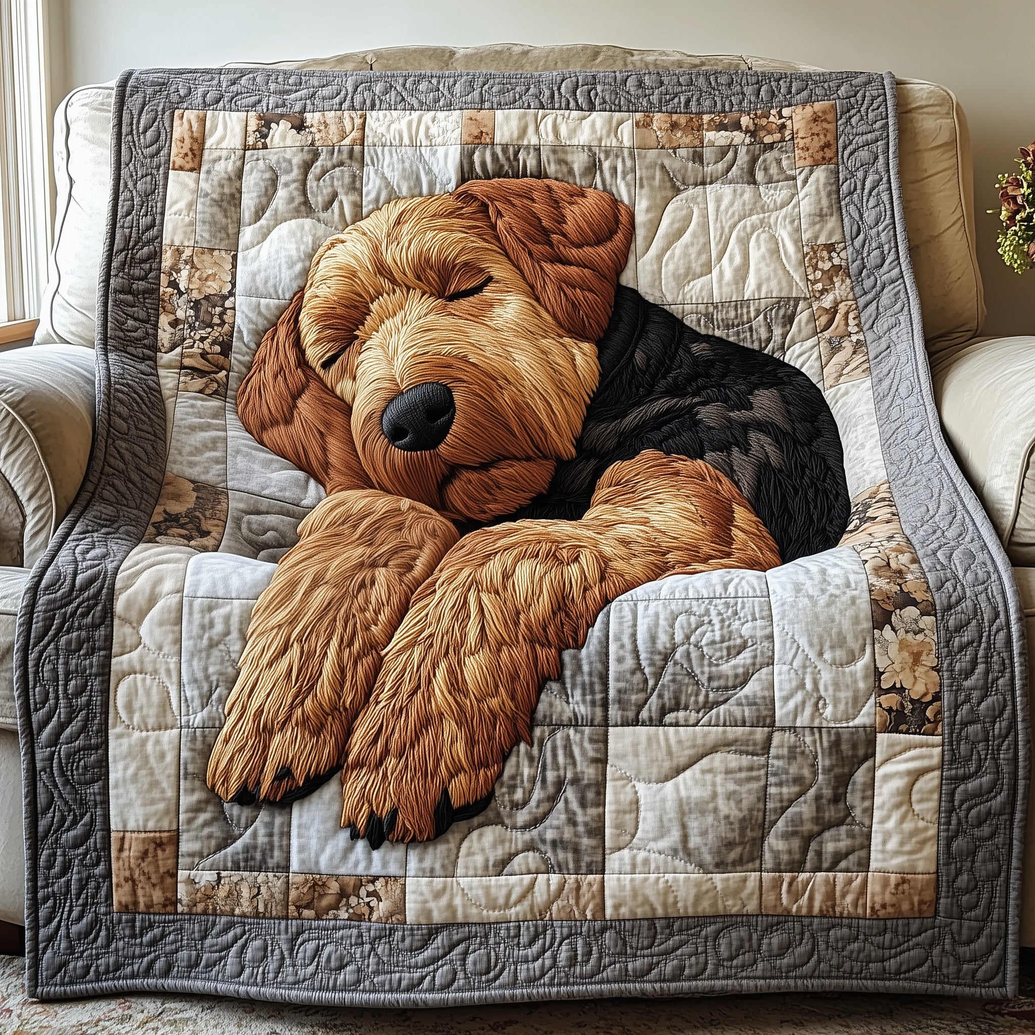 Airedale Charm Dog Happy Quilted Blanket Presents For Charms Dog Lovers