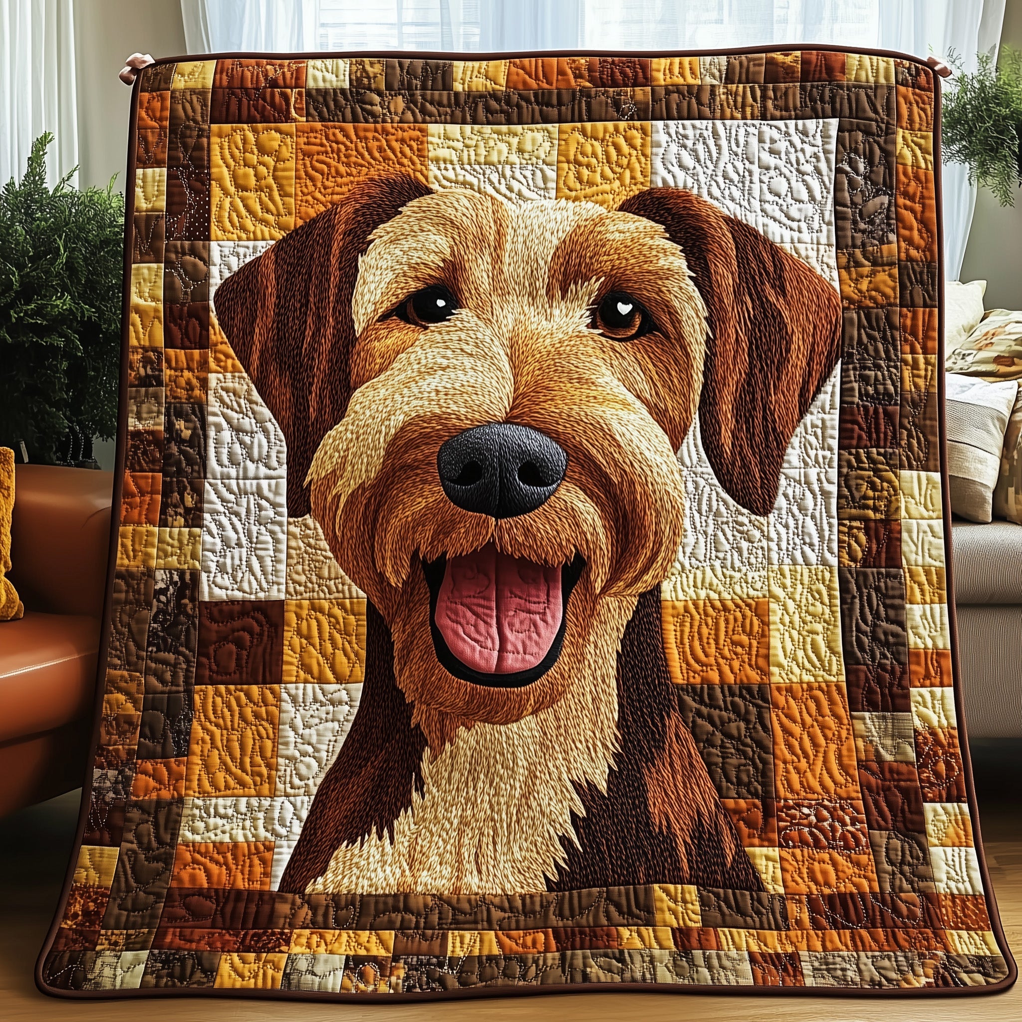 Airedale Charm Dog Playful Quilted Blanket Cute Puppy Xmas Gifts For Dog Owner