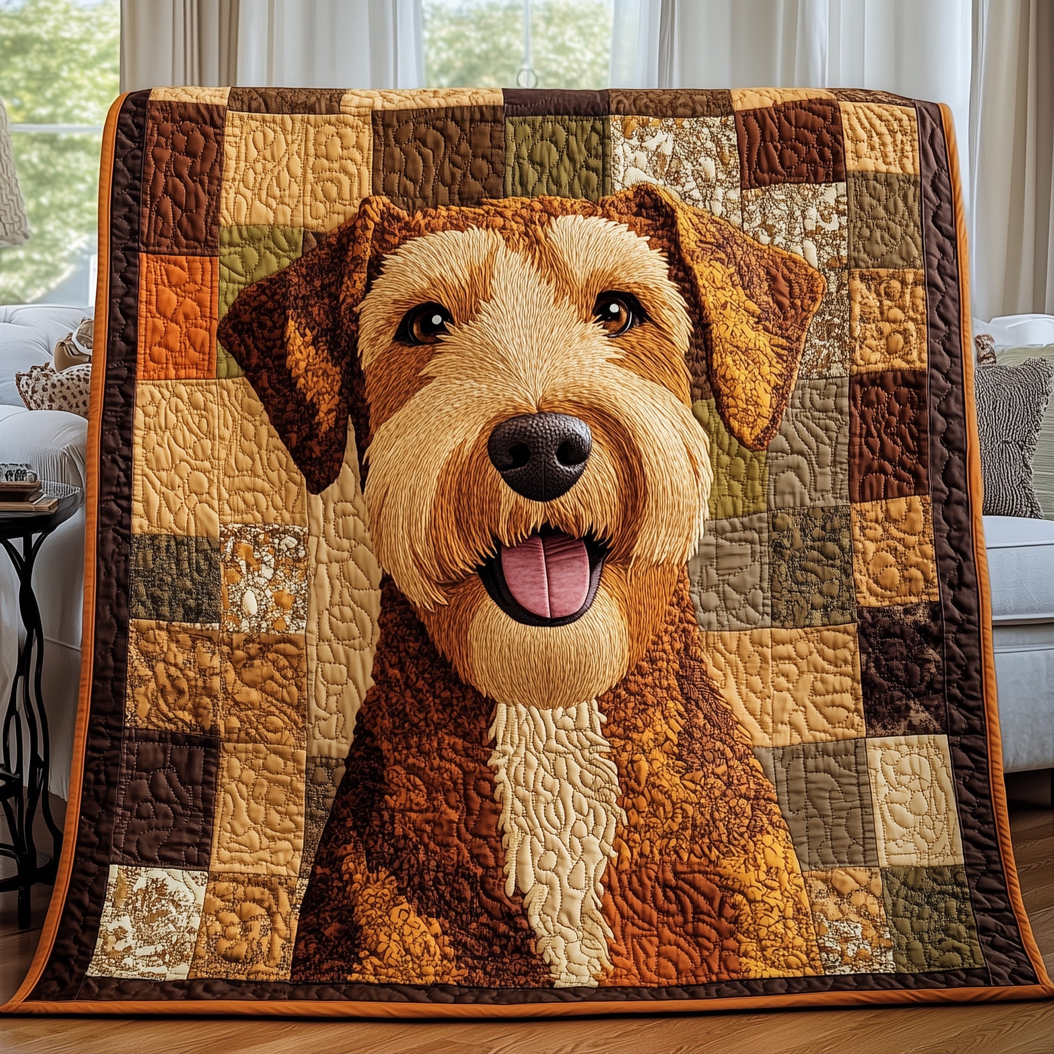 Airedale Charm Quilted Blanket Couch Throw BlanketTop Gifts For Dog Lovers