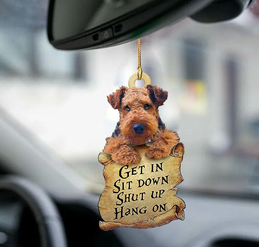 Airedale Terrier get in two sided ornament Cute dog ornaments for car