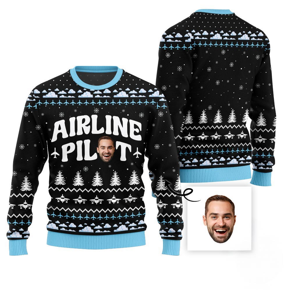 Airline Pilot Custom Face Christmas Sweater Holiday Sweaters For Men