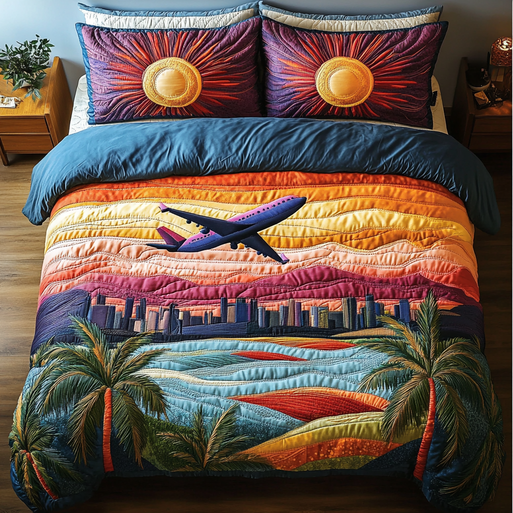 Airplane Journey Quilted Bedding Set Cool Bedroom Decor Airplane Gift Ideas