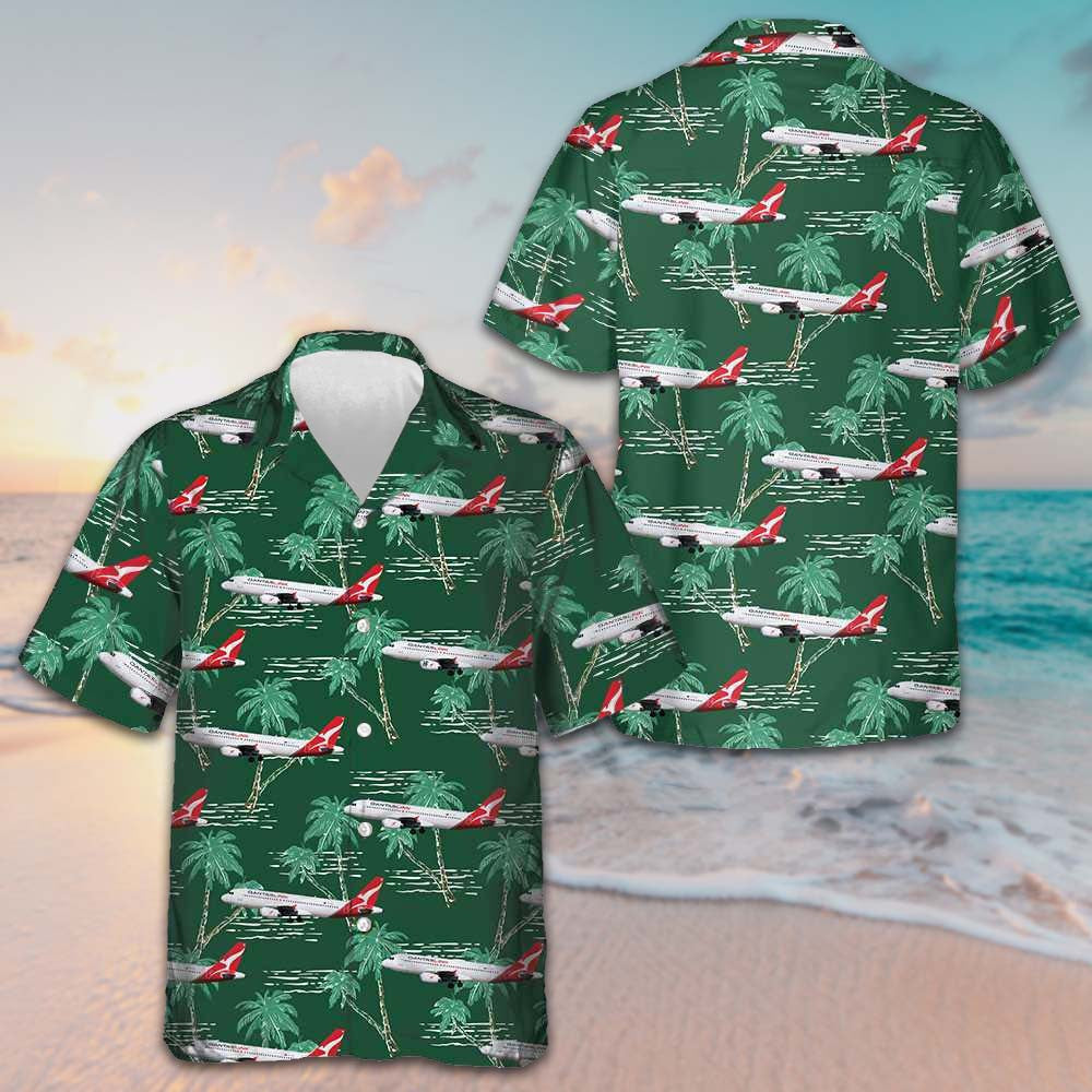 Airplane With Palm Tree Hawaiian Shirt Green Button Up Shirt Gifts For Husband