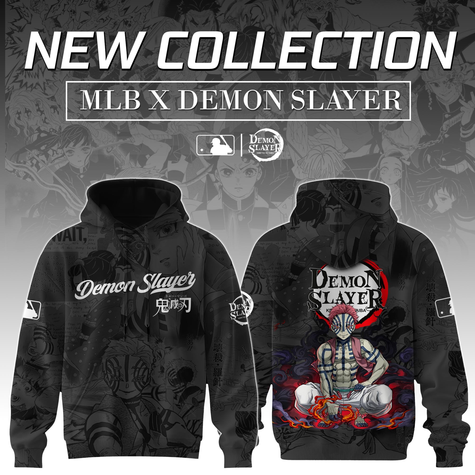 Akaza Demon Slayer x MLB Baseball Hoodie Editions Limited Gift For Anime Lovers