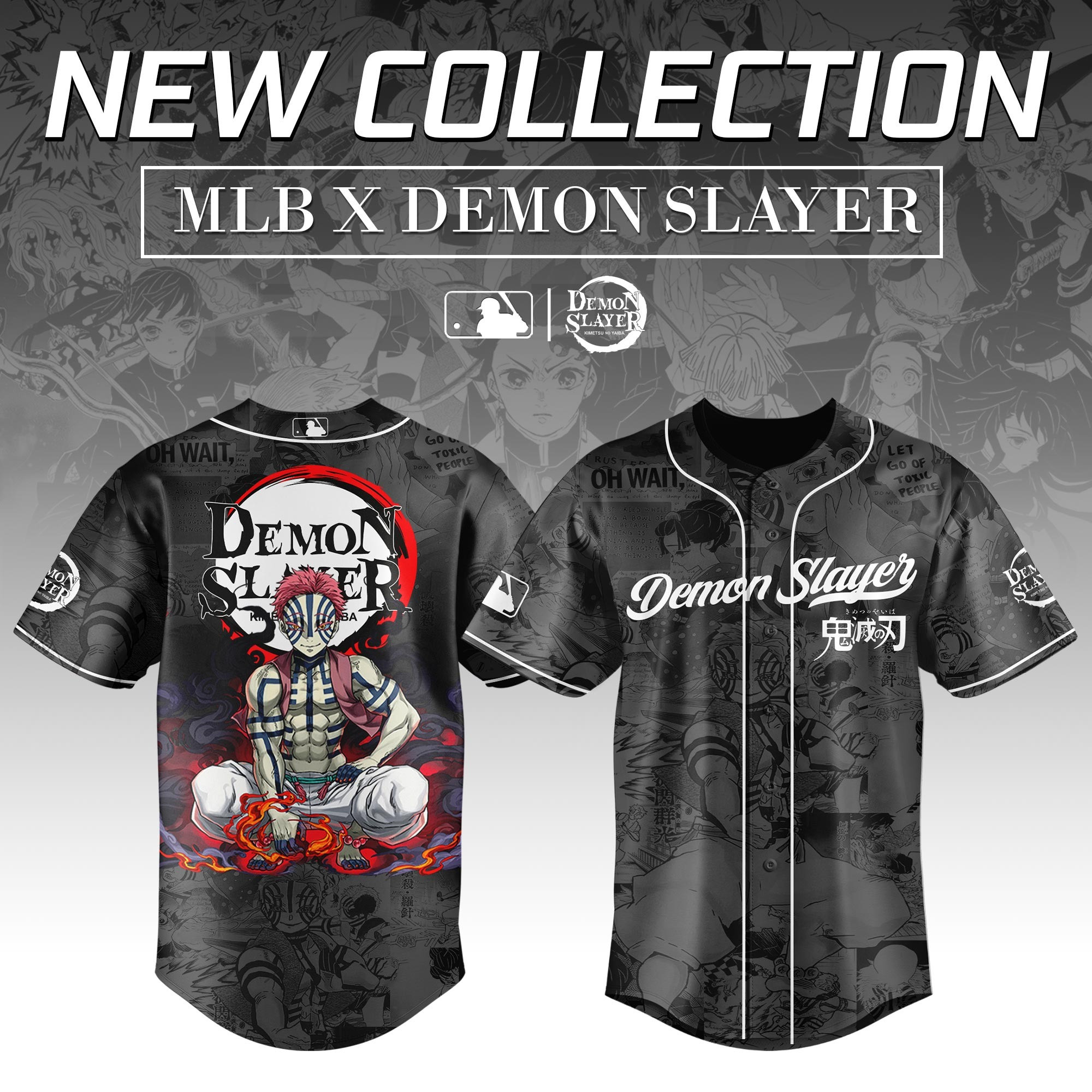 Akaza Demon Slayer x MLB Baseball Jersey Editions Limited Gift For Anime Lovers