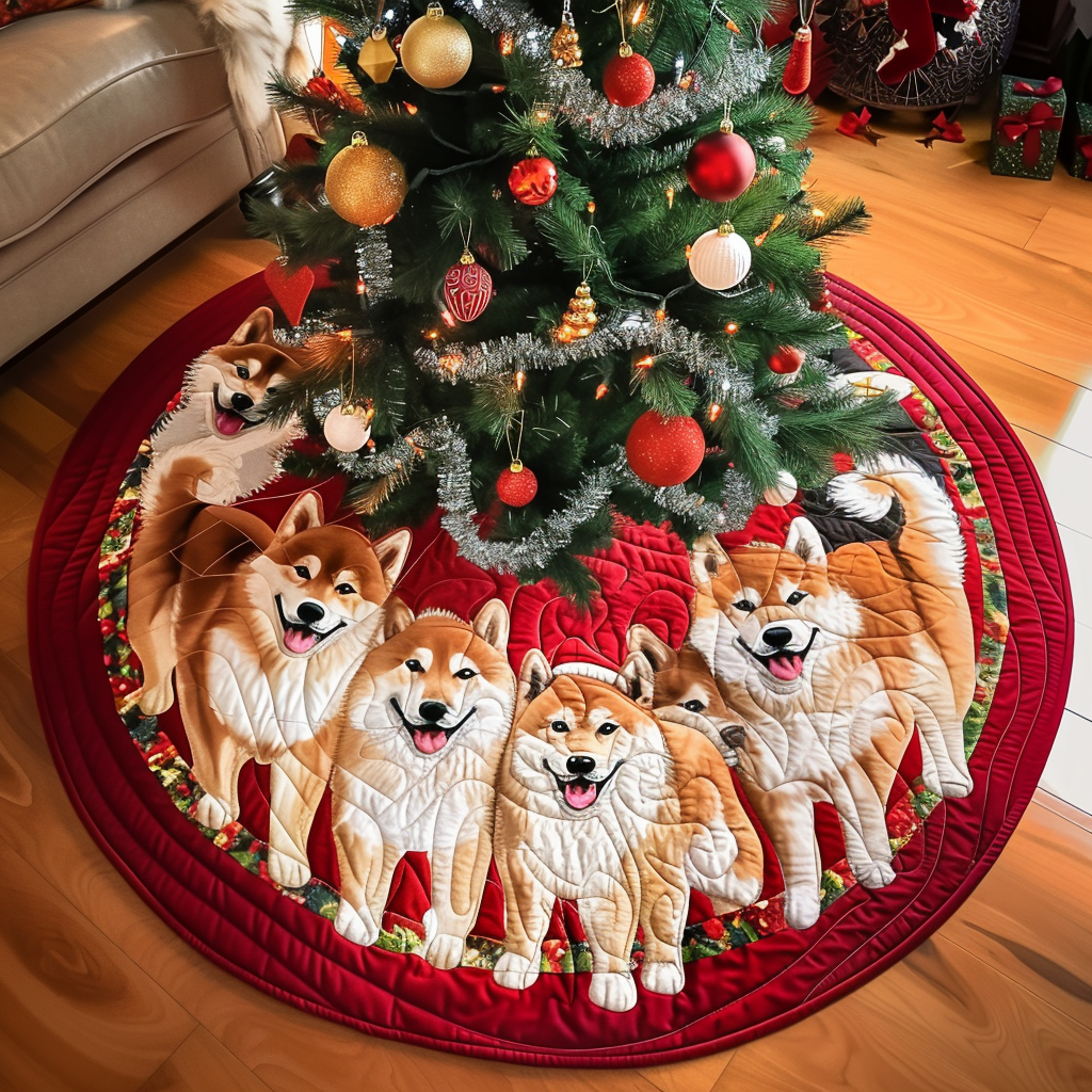 Akita Christmas Cheer Christmas Quilted Tree Skirt Xmas Under Tree Decoration Seasonal Tree Area Decoration