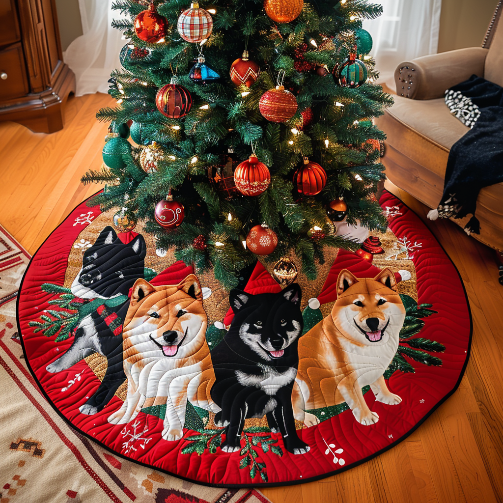 Akita Holiday Harmony Christmas Quilted Tree Skirt Merry And Bright Holiday Decor Classic Christmas Home Decor
