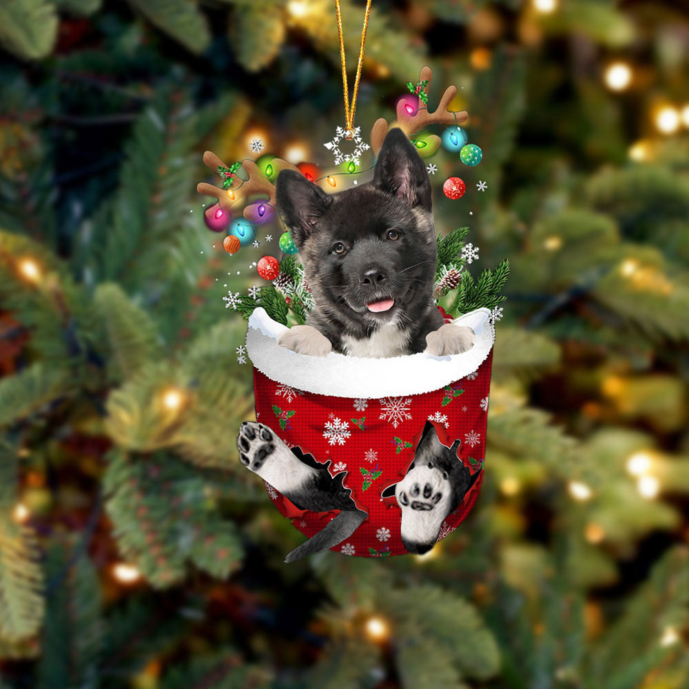 Akita In Snow Pocket Christmas Ornament Flat Acrylic Dog Ornament