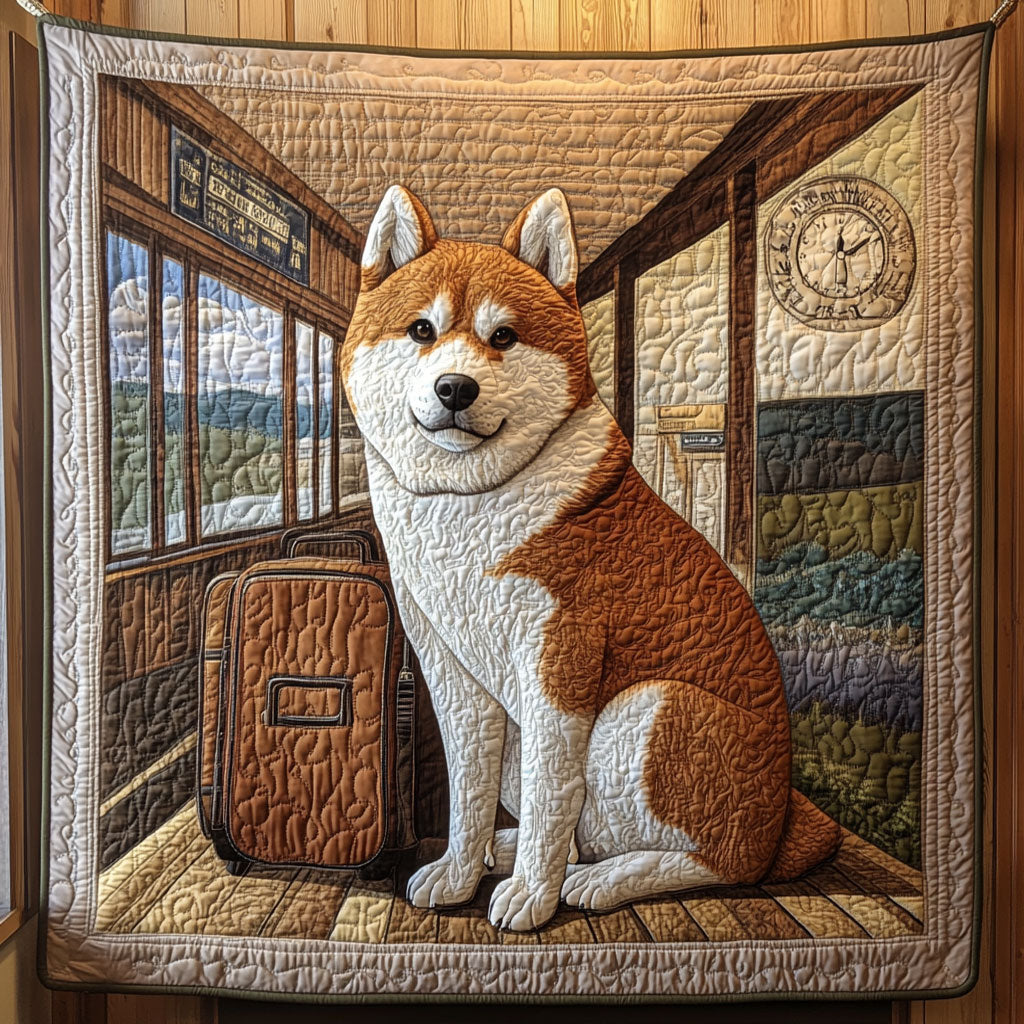 Akita Travelling Quilt Blanket Art Throw Blanket Cute Gifts For Akita Dog Lovers