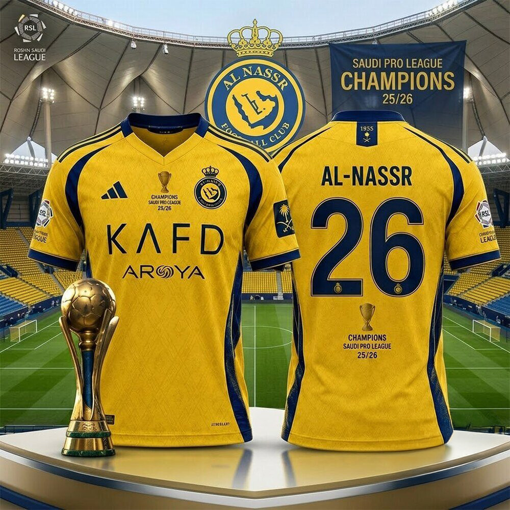 Al Nassr Champions Saudi Pro League 2026 V-Neck T-Shirt Ronaldo 7 Al Nassr Champions Merch