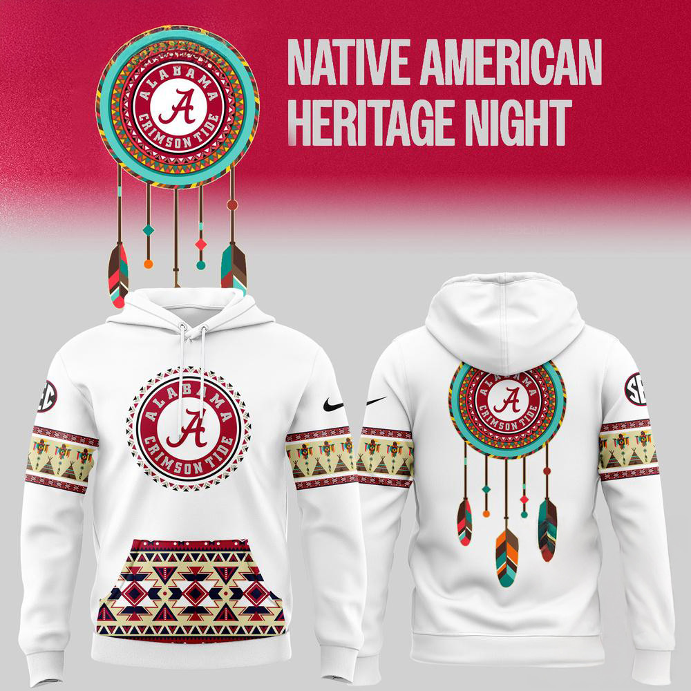 Alabama Crimson Tide Football Native American Heritage White Hoodie Football Fan Gifts