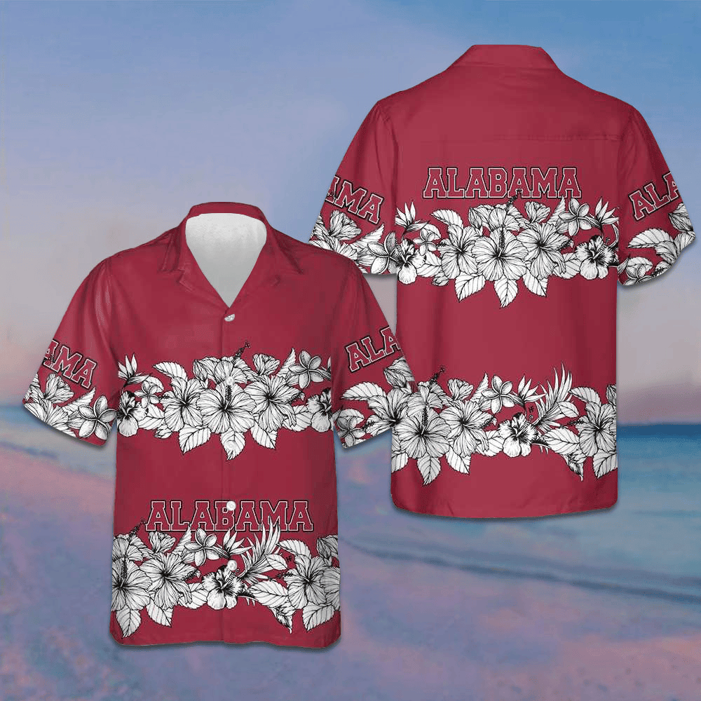 Alabama Flower Hawaiian Shirt Short Sleeve Button Up Vacation Shirts Gifts For Patriots
