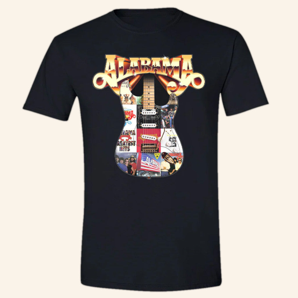 Alabama Merch Tour 2025 Alabama Black Guitar T-Shirt Gifts For Father Alabama Merch Tour 2025 Alabama Black Guitar T-Shirt Gifts For Father
