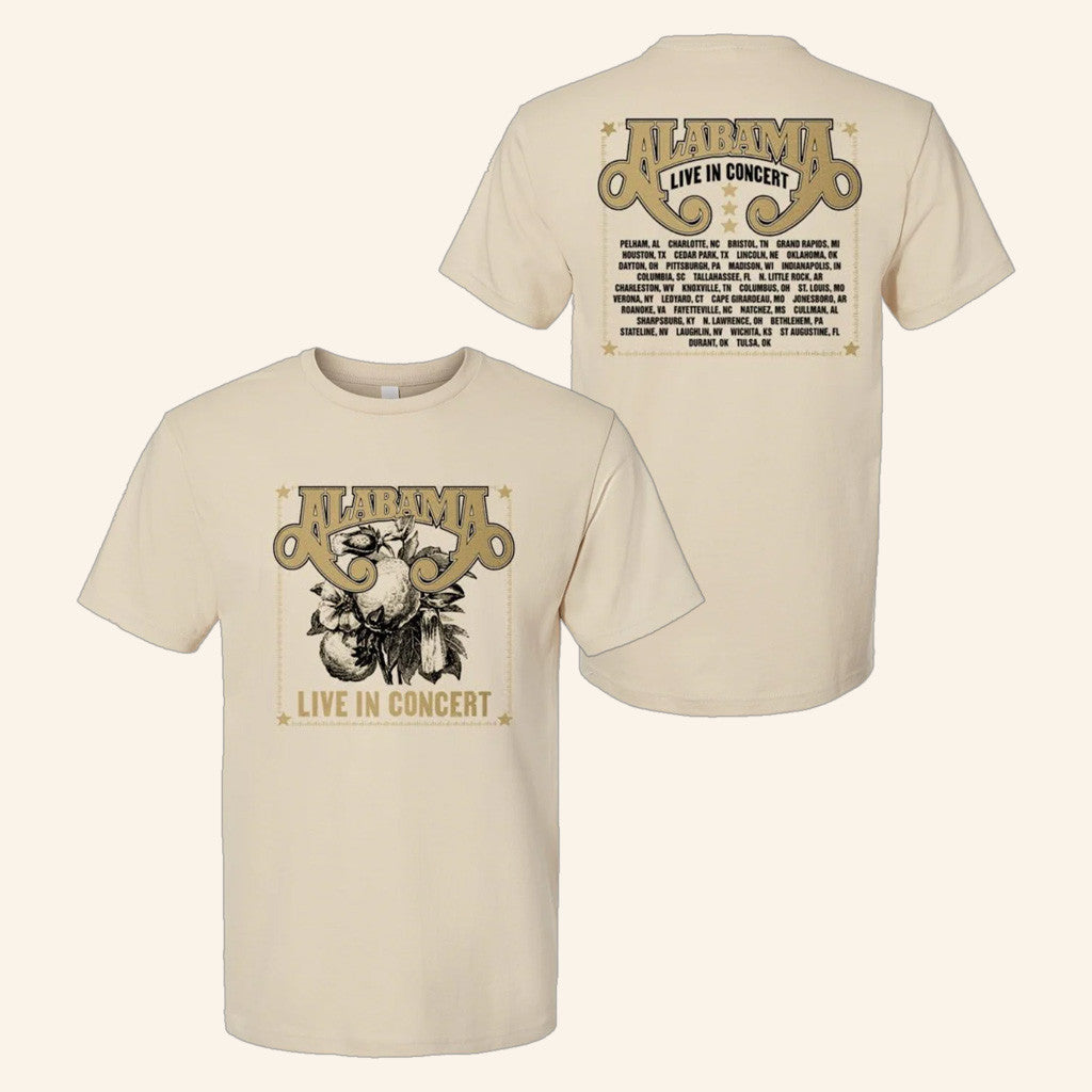 Alabama Merch Tour 2025 Alabama Live In Concert Natural T-Shirt Friends Gifts Alabama Merch Tour 2025 Alabama Live In Concert Natural T-Shirt Friends Gifts