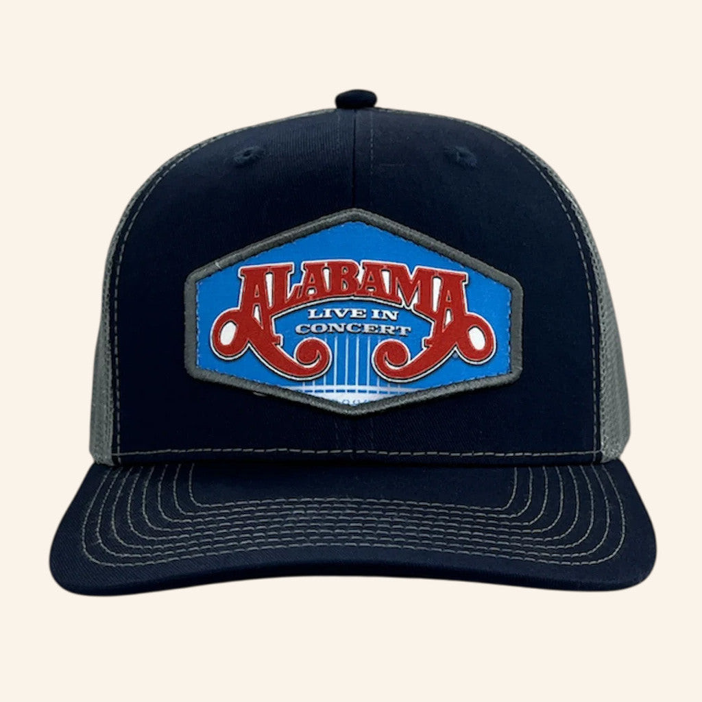 Alabama Merch Tour 2025 Alabama Navy And Grey Live In Concert Trucker Hat Embroidered Alabama Merch Tour 2025 Alabama Navy And Grey Live In Concert Trucker Hat Embroidered