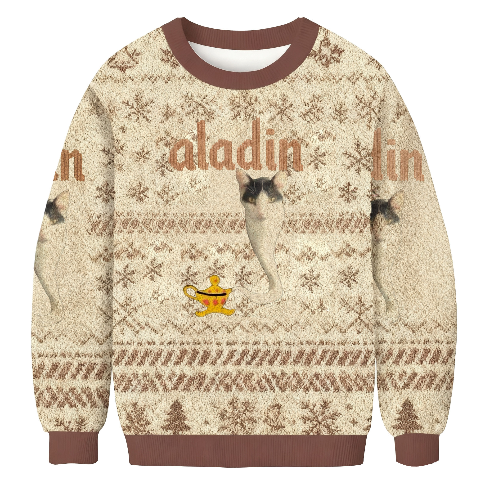 Aladin Cat Meme Christmas Ugly Sweater Holiday Clothing Gifts For Cat Owners