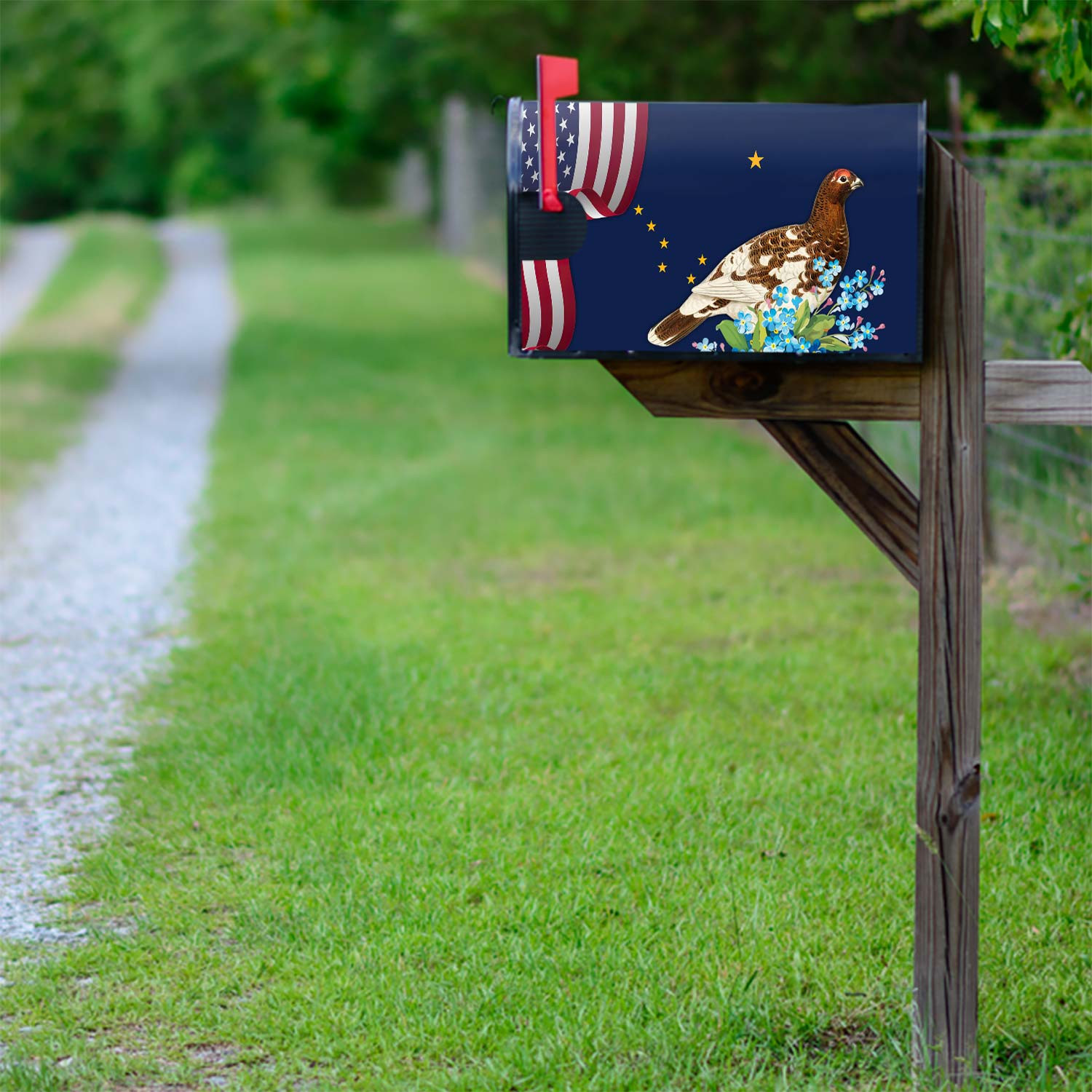 Alaska State Willow Ptarmigan Bird And Forget Me Not Flower Mailbox Cover Anniversary Decor