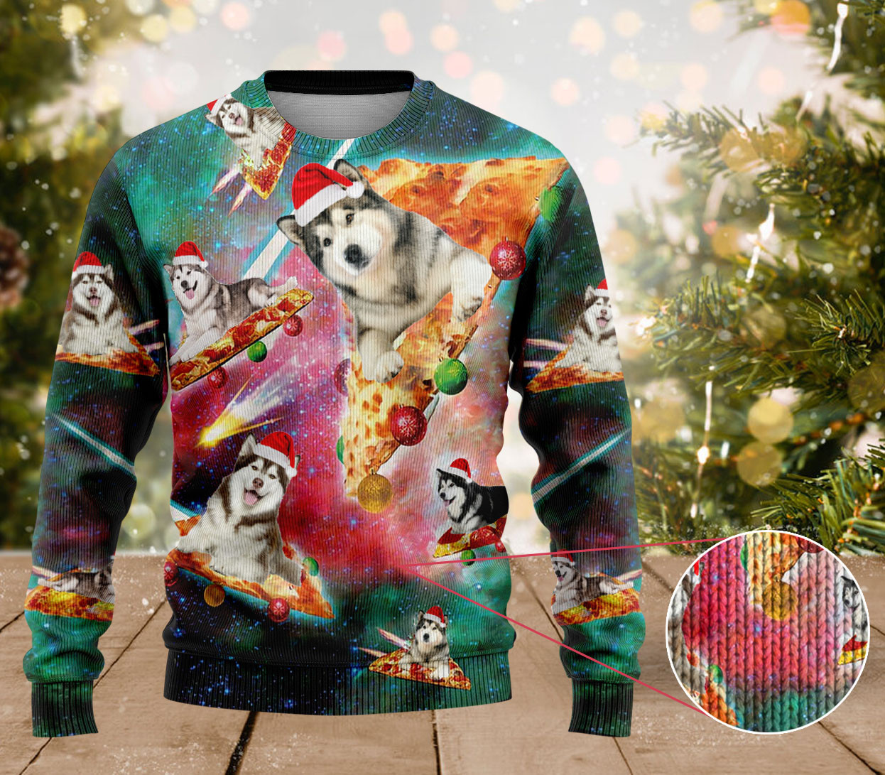 Alaskan Dog Pizza Ugly Sweater Funny Mens Xmas Sweaters Gifts For Dog Lovers