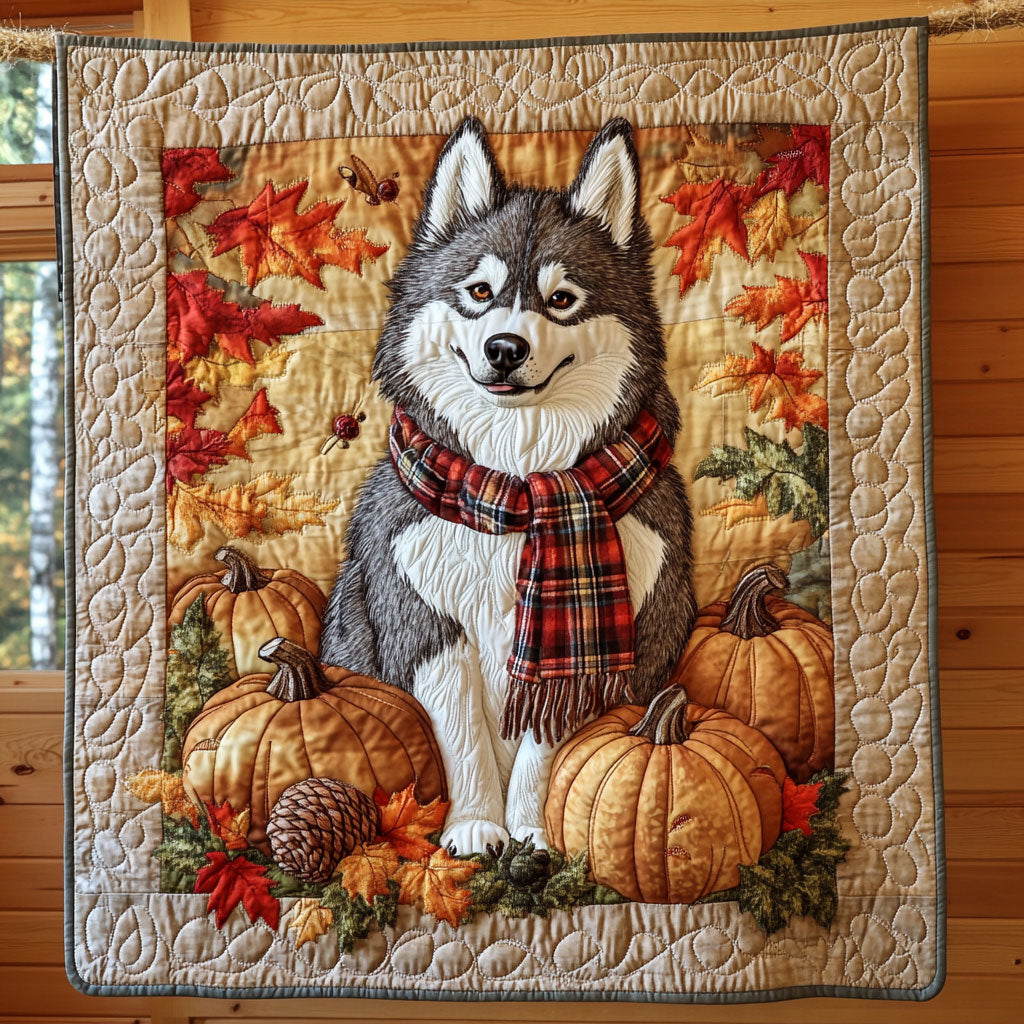 Alaskan In The Fall Quilt Blanket Autumn Throw Blanket Gift Ideas For Alaskan Dog Lovers
