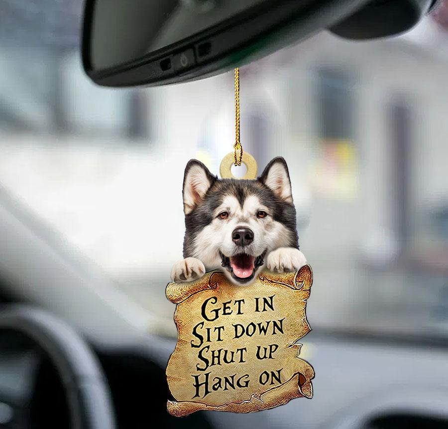Alaskan Malamute get in two sided Acrylic Car ornament
