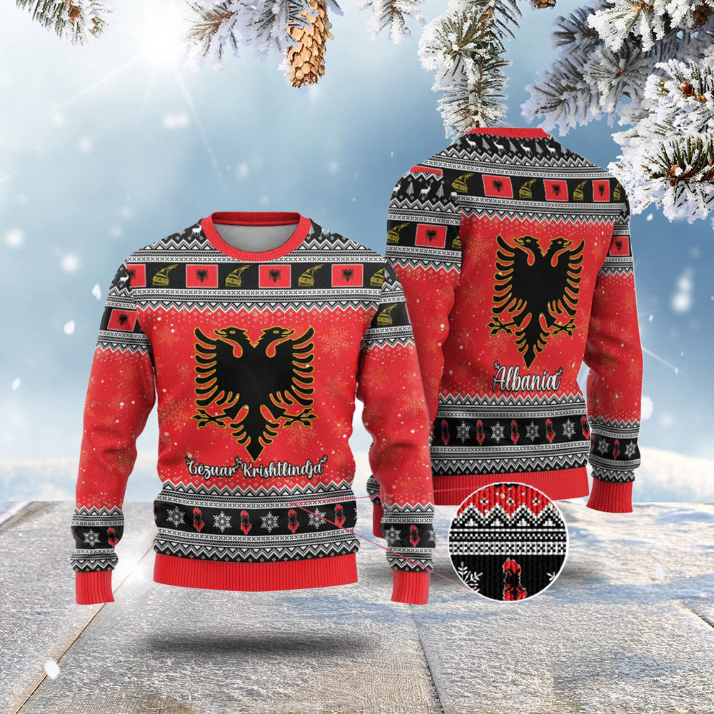 Albania Christmas Ugly Christmas Sweater Albanian Eagle Gezuar Krishtlindja Adult Son Gift
