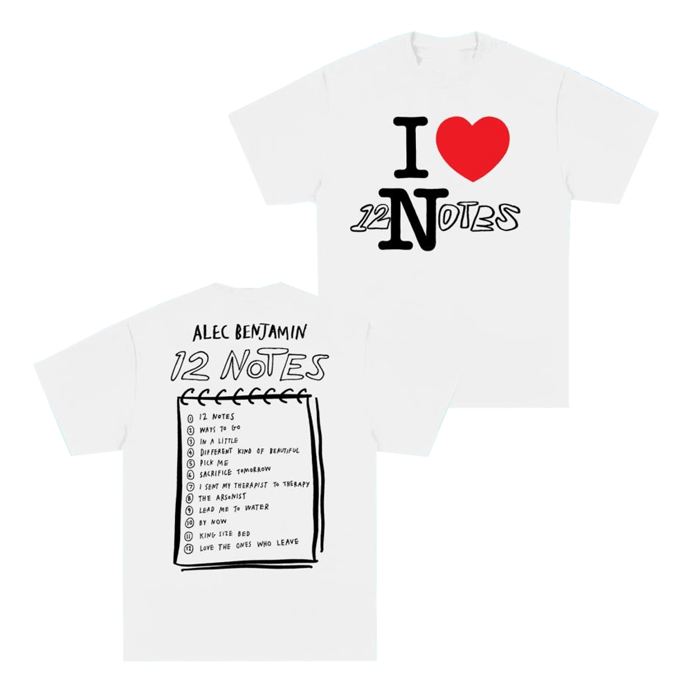 Alec Benjamin Merch 12 Notes White T-Shirt Father's Day Gifts Music Lover Alec Benjamin Merch 12 Notes White T-Shirt Father's Day Gifts Music Lover