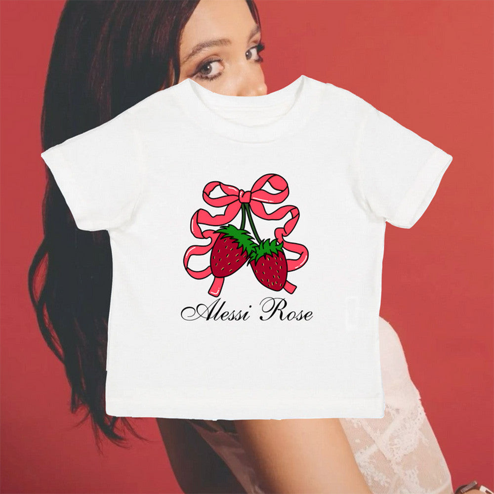 Alessi Rose Merch Alessi Rose Strawberry Bow Baby Tee Mother's Day Gifts For Daughter Alessi Rose Merch Alessi Rose Strawberry Bow Baby Tee Mother's Day Gifts For Daughter